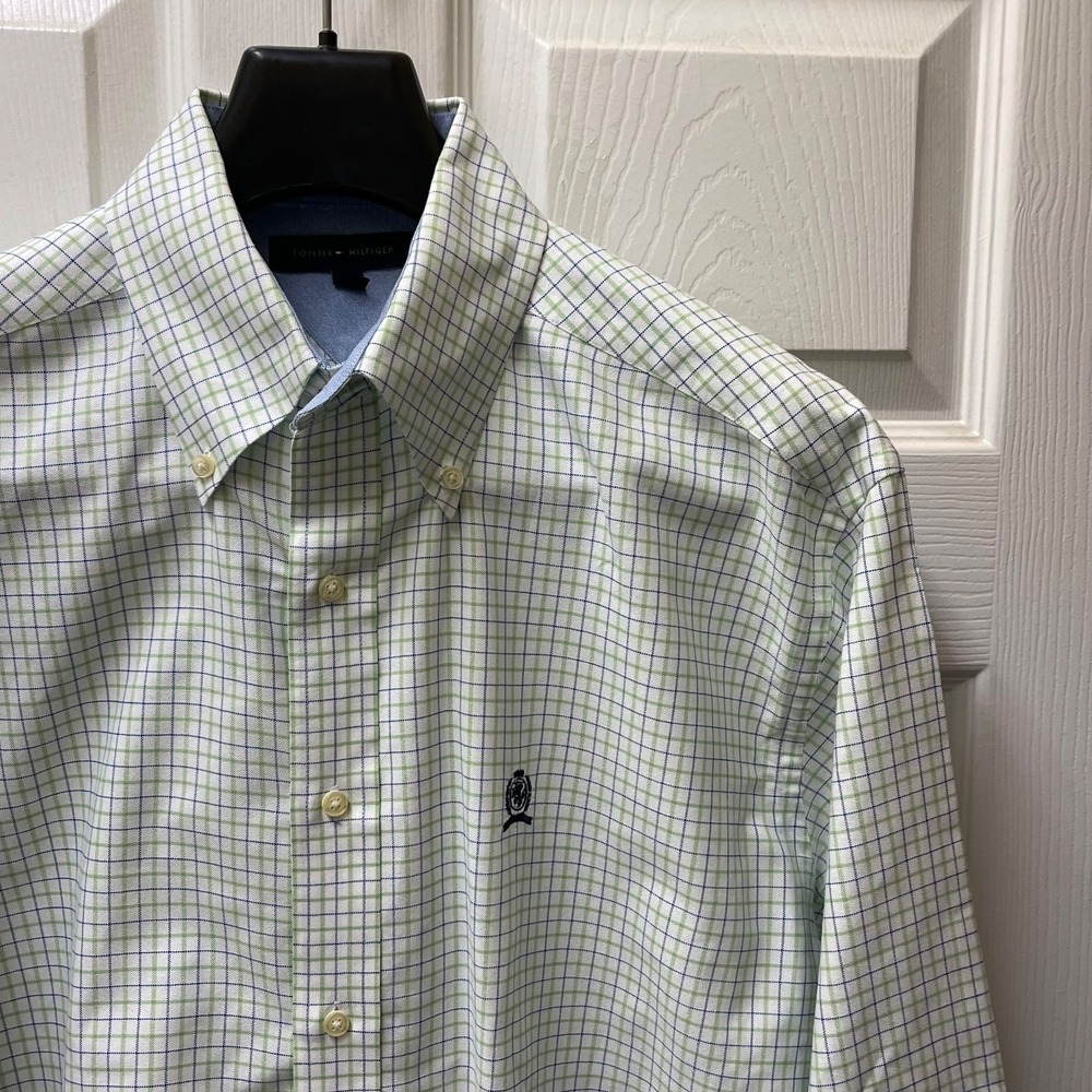 Tommy Hilfiger Heritage Oxford Men's 16 32/33 Green Plaid Collar Dress Shirt